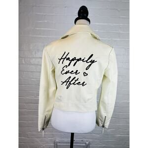 Davids Bridals Faux Leather Moto Jacket Cream Happily Ever After Embroidered S